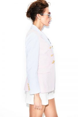 Blazer Leonella Rayas Celeste y Rosa