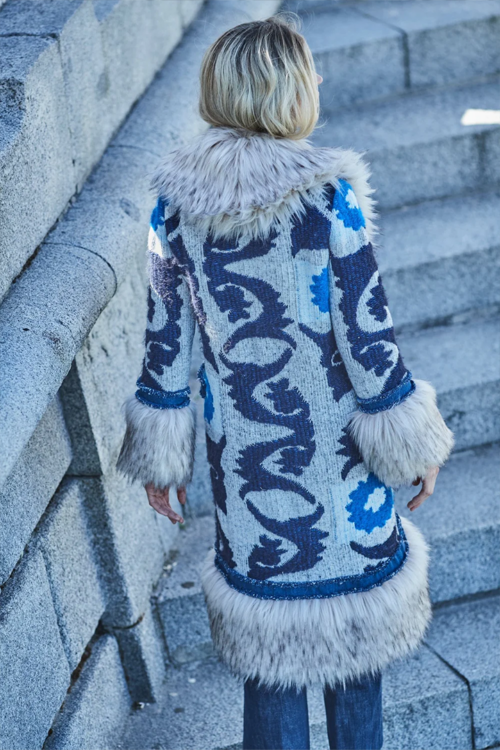 Long Alpaca Merino Coat Figaro-Blue | The Extreme Collection USA