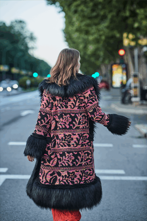 ピンクハウス フォックスファー アルパカウールコート ブラック Casiana Vegan Hair Alpaca Long Coat | The Extreme Collection USA