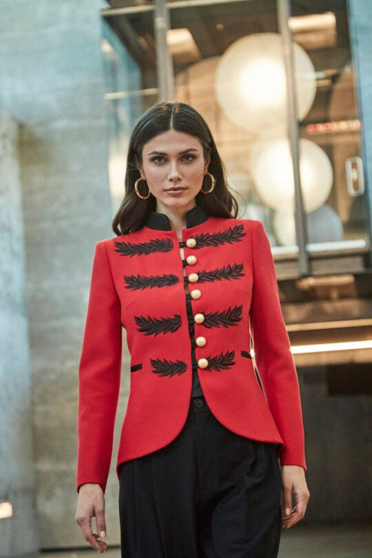 Renata Black Red Embroidered Military Blazer