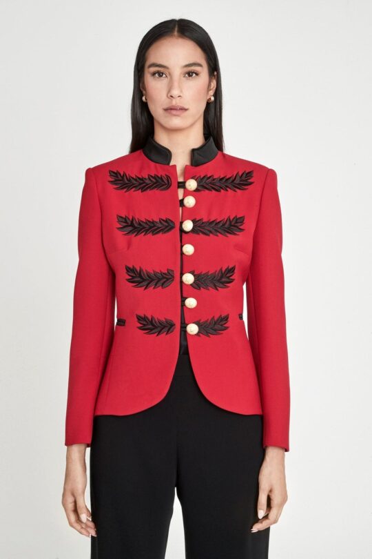 Renata Black Red Embroidered Military Blazer