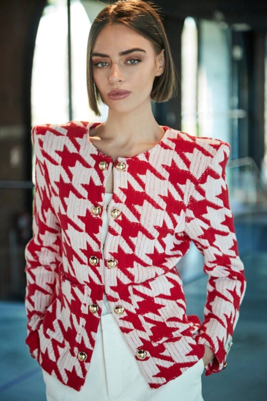 Red Breton Houndstooth Jacket