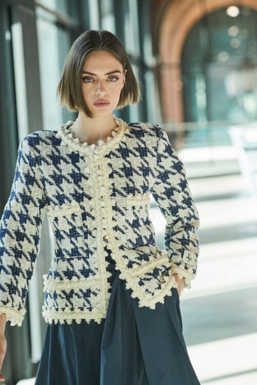 Houndstooth Jacket Women | Knit Tailored Blazer | TEC USA