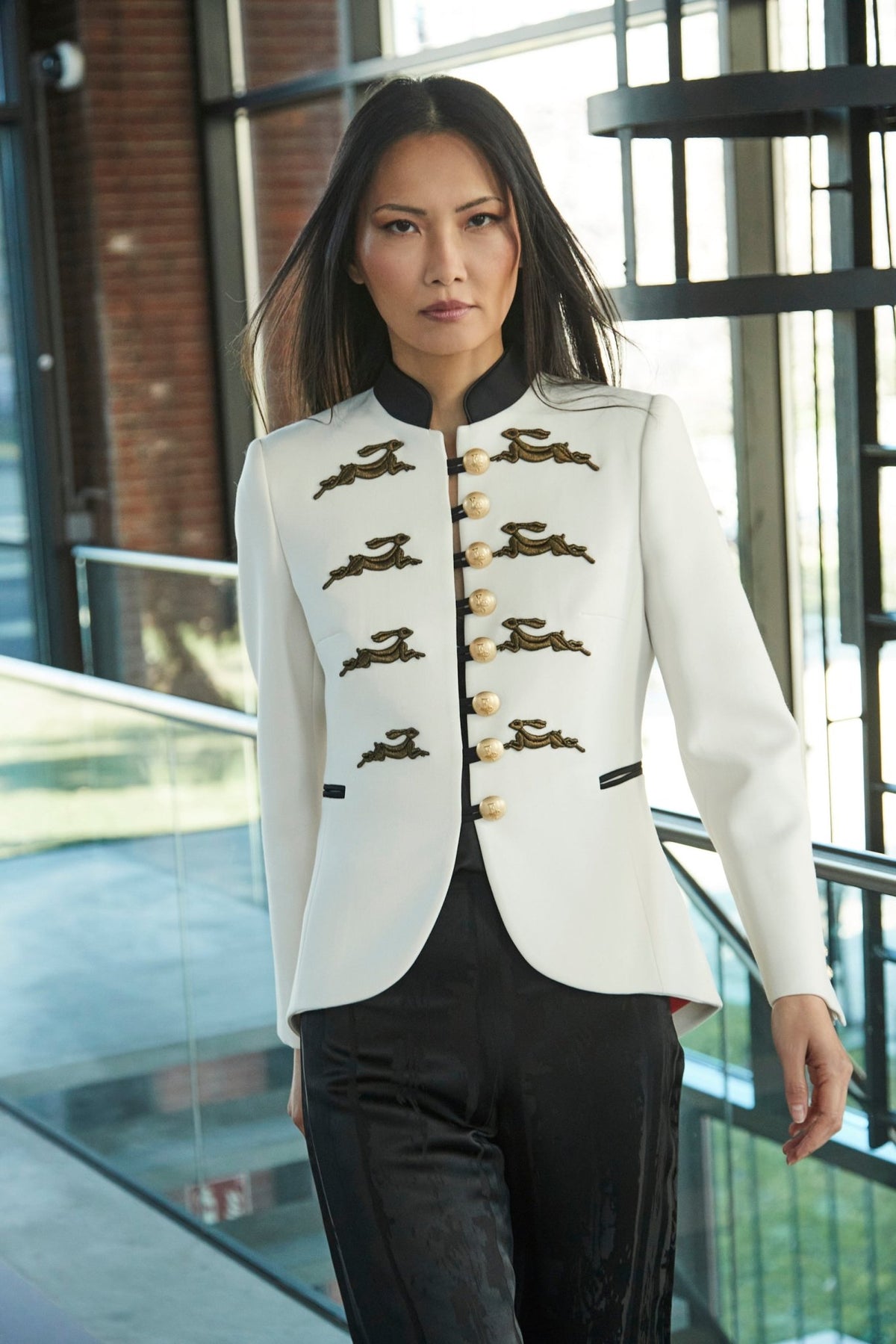 Star Rabbit Embroidery Ecru Blazer | The Extreme Collection USA