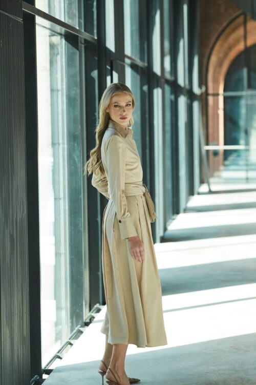 Cornelia Plain Beige Shirt Dress