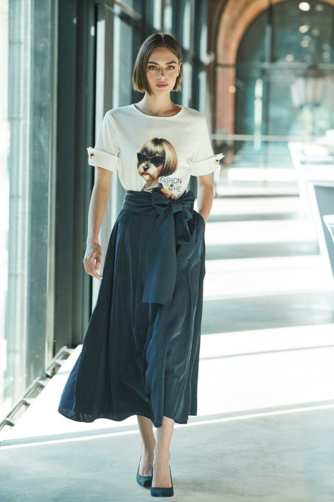 Navy Tafeta Midi Skirt