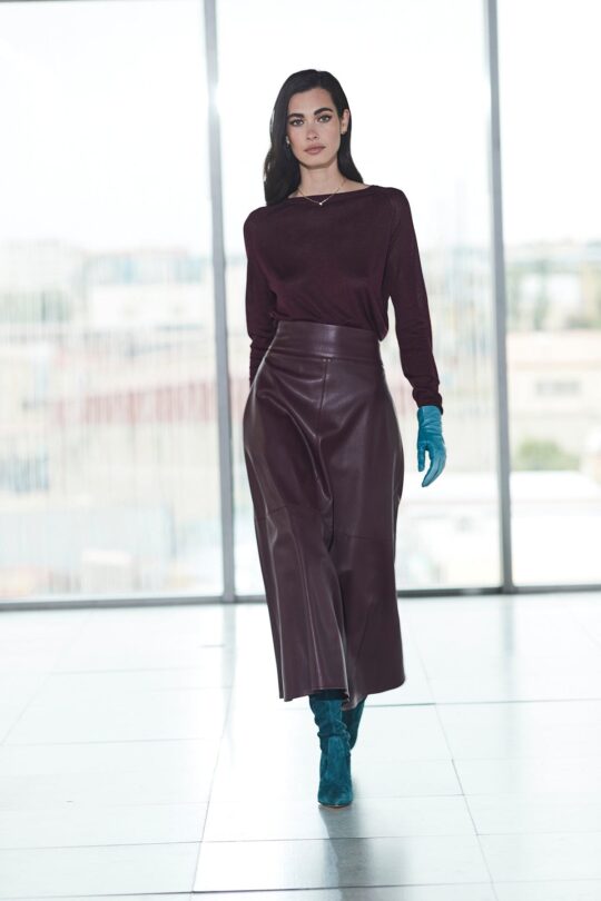 Merlot Olive Eco-Leather Midi Skirt
