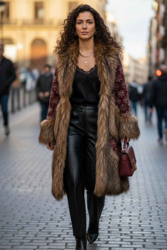 Emile Jacquard Merlot Long Coat