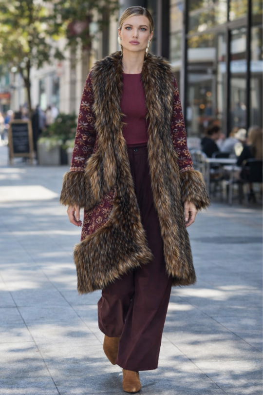 Emile Jacquard Merlot Long Coat
