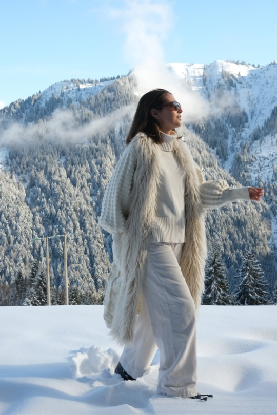 Gustave Long Cardigan with Ivory Fur