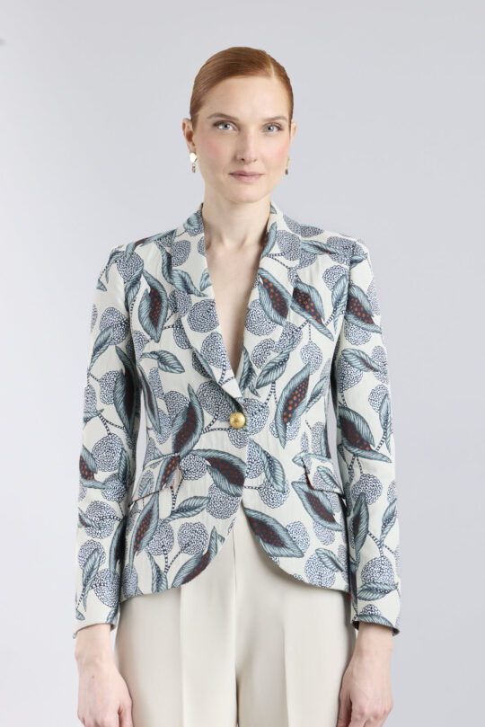 Gilberta Blue Printed Blazer - Designer Handcrafted Tailoring