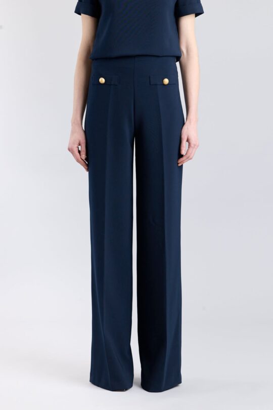 NAVY HIGH-WAISTED PALAZZO TROUSERS - LIMITED EDITION