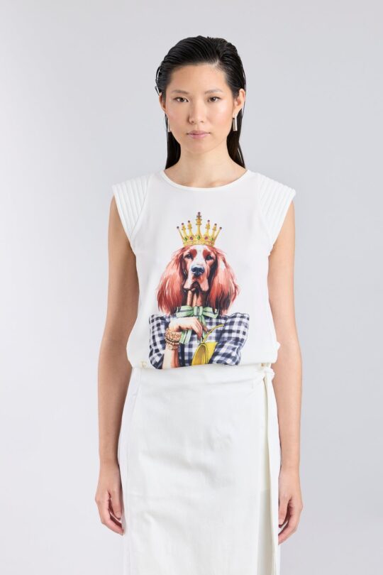 White T-Shirt with Corona Setter Dog Print - Limited Edition