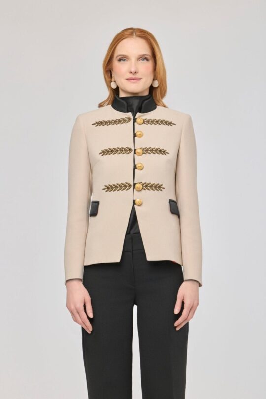 Renata Gold Beige Embroidered Short Blazer - Limited Edition