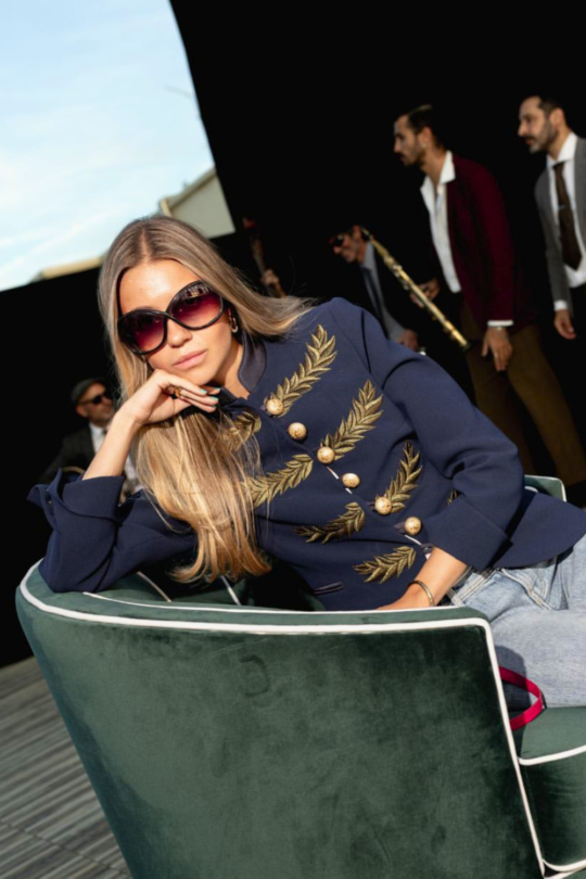 Renata Love Gold Navy Blue Embroidered Blazer - Limited Edition